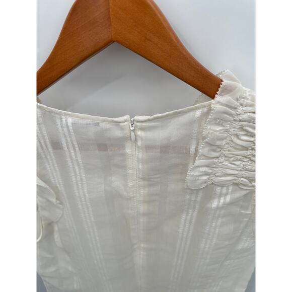 CHELSEA & WALKER NWT Ivory Cotton Silk Blend Bush Ruffle Top Blouse // 6 - Picture 13 of 15